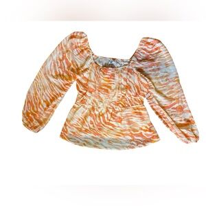 DR2 Orange and Cream Zebra-Print Peasant Blouse
